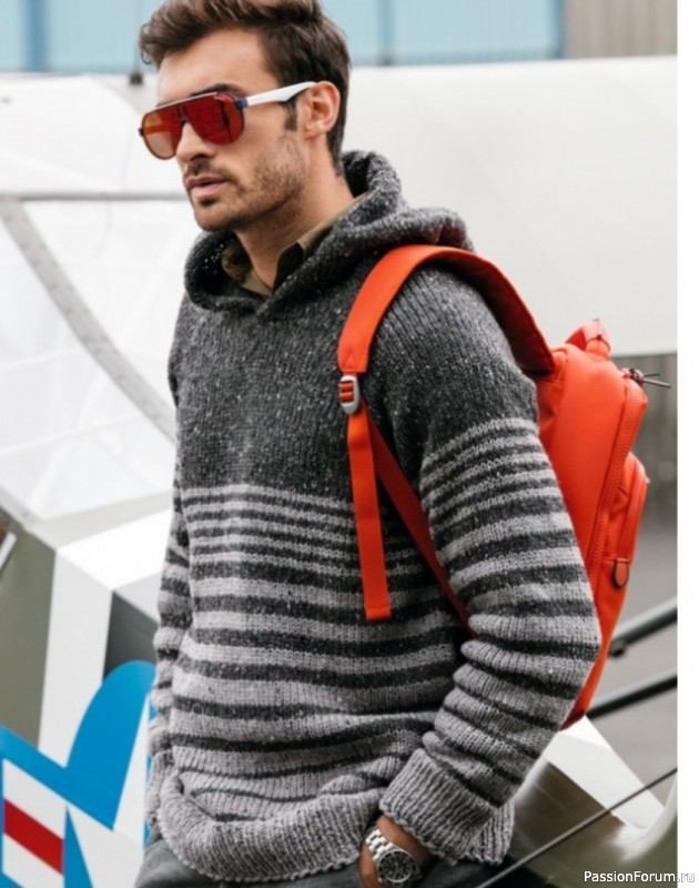 Мужской пуловер с капюшоном. Описание