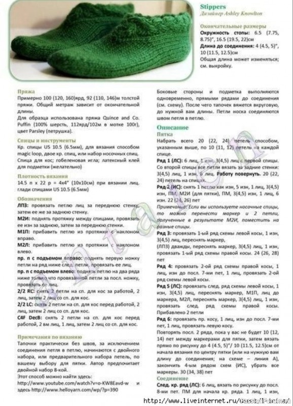 Зеленые домашние тапочки. Описание