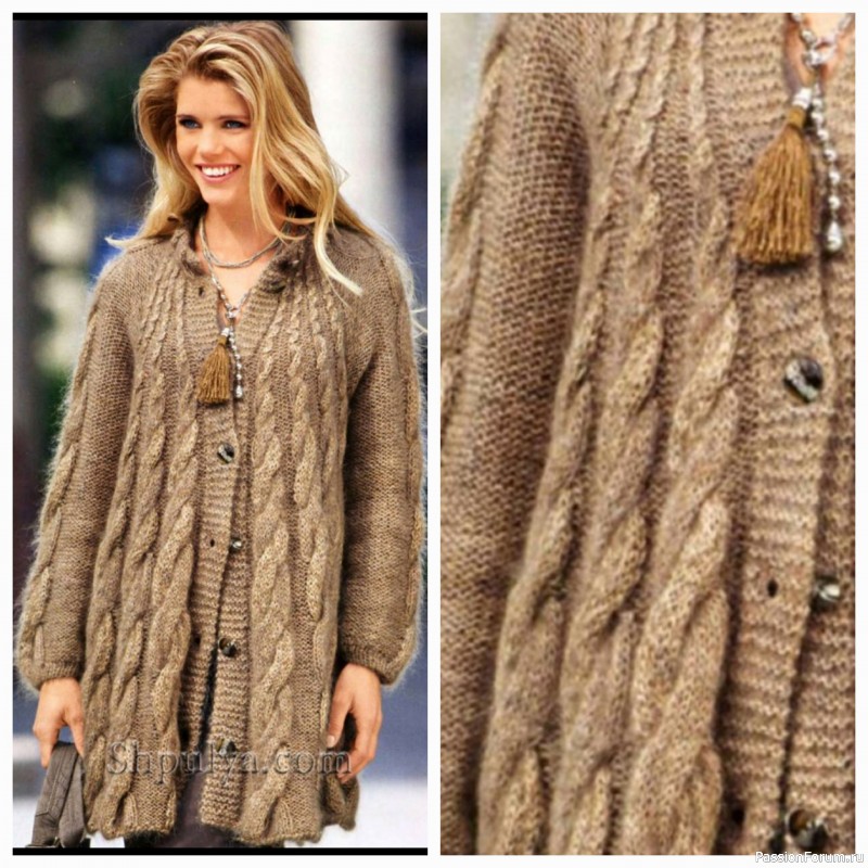 Пальто с косами, описание вязания