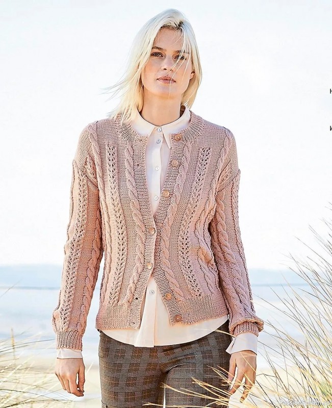 Розовый жакет с косами. Описание