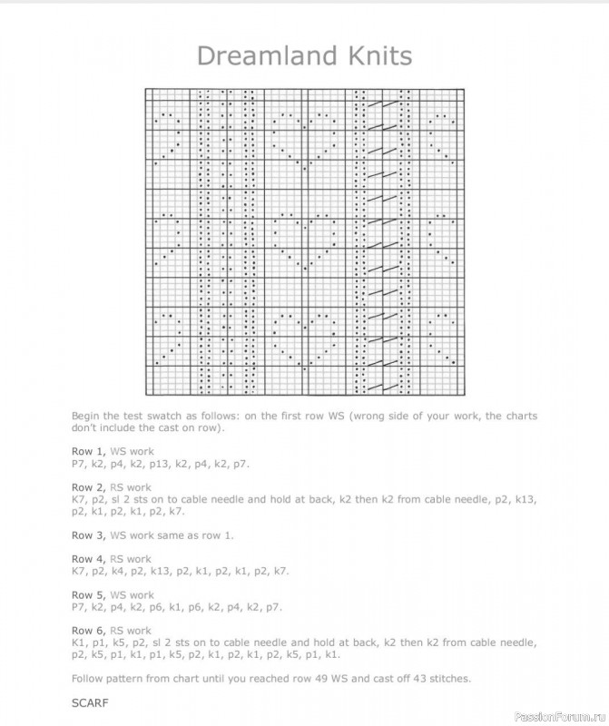 Белый теплый шарф разными узорами. Схема