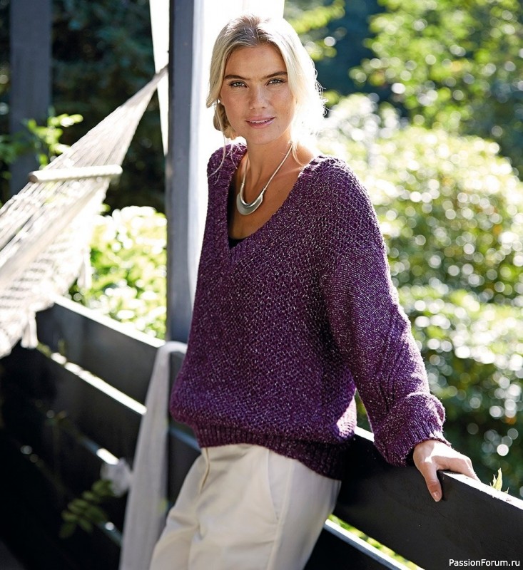 Пуловер с сетчатым патентным узором. Описание