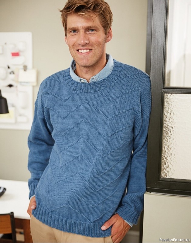 Мужской джемпер с узором «Зигзаги». Схема