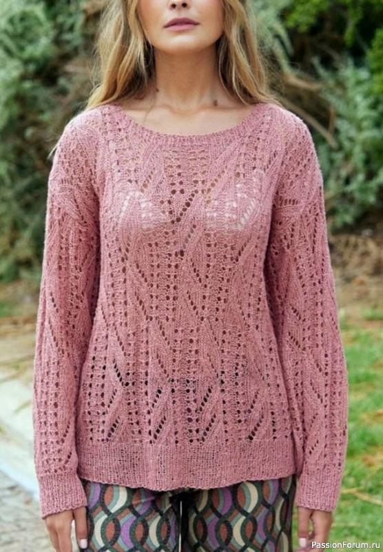 Пастельно-розовый пуловер свободного кроя. Схема