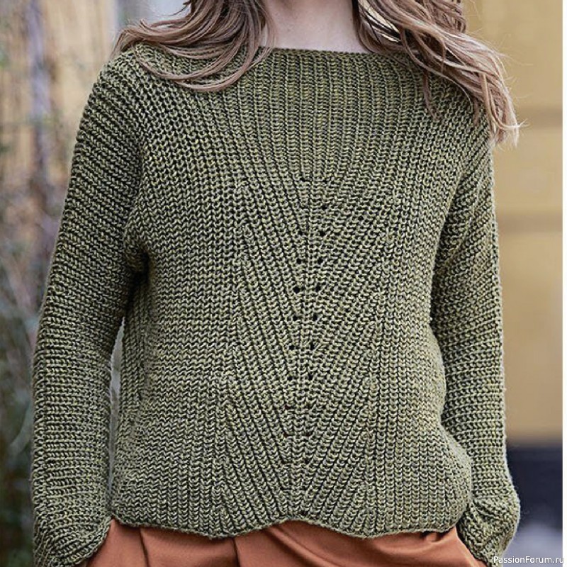 Темно-оливковый джемпер с патентными узорами