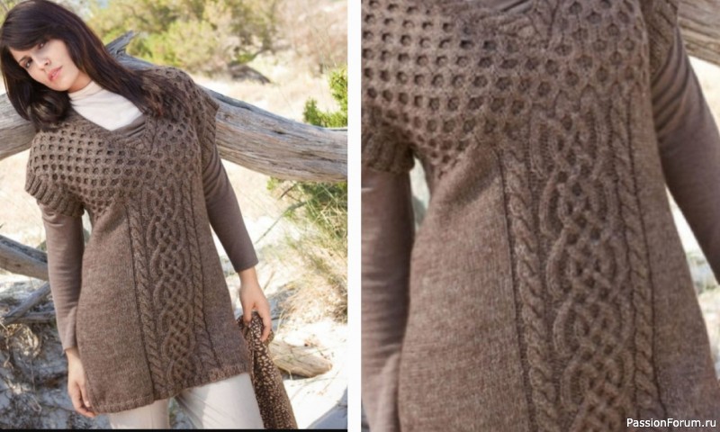 Вязаная туника с вырезом и узором из Аранов