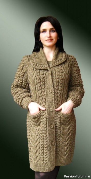 Кардиган удлиненный узором «косы»