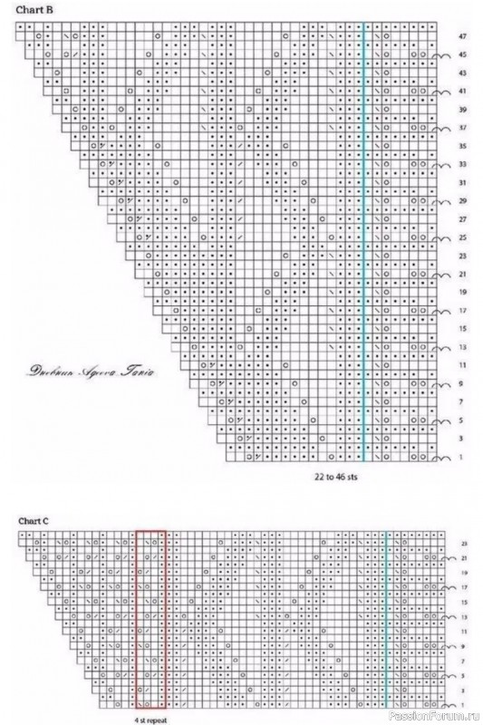 Асимметричная шаль спицами. Схемы