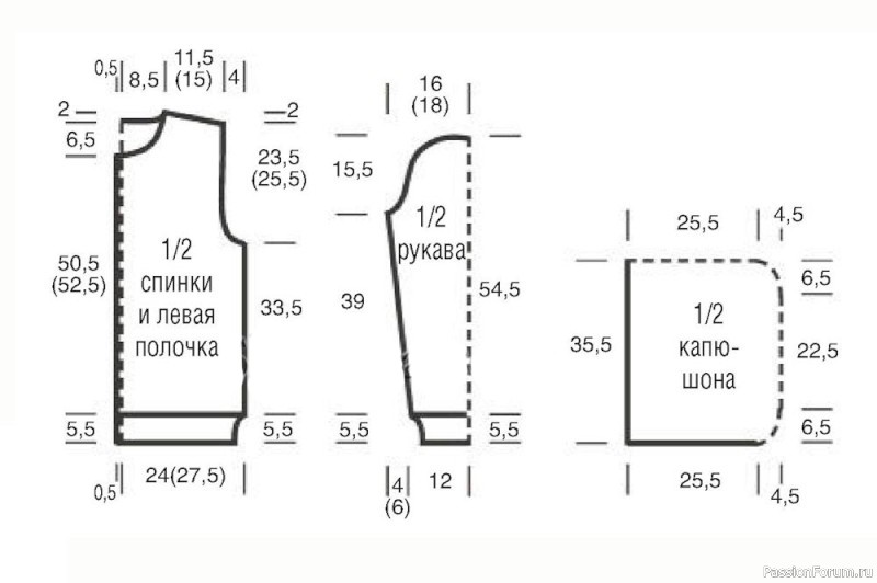 Вязаный жакет с капюшоном узором "косы". Описание