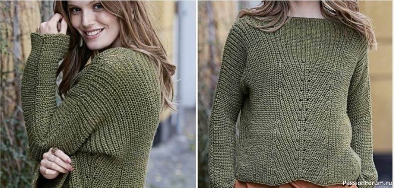 Темно-оливковый джемпер с патентными узорами