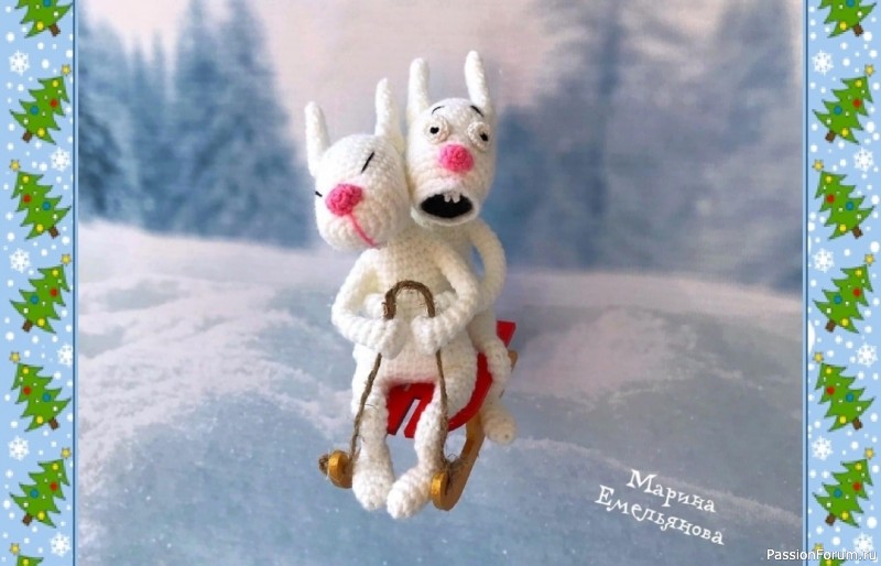 Зайцы на санках крючком. МК