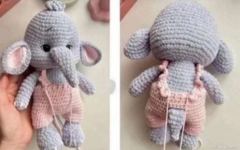 Слоник в штанишках крючком. МК