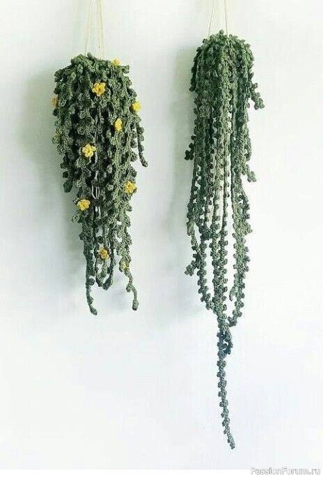 Кашпо с вязанными листьями крючком. МК