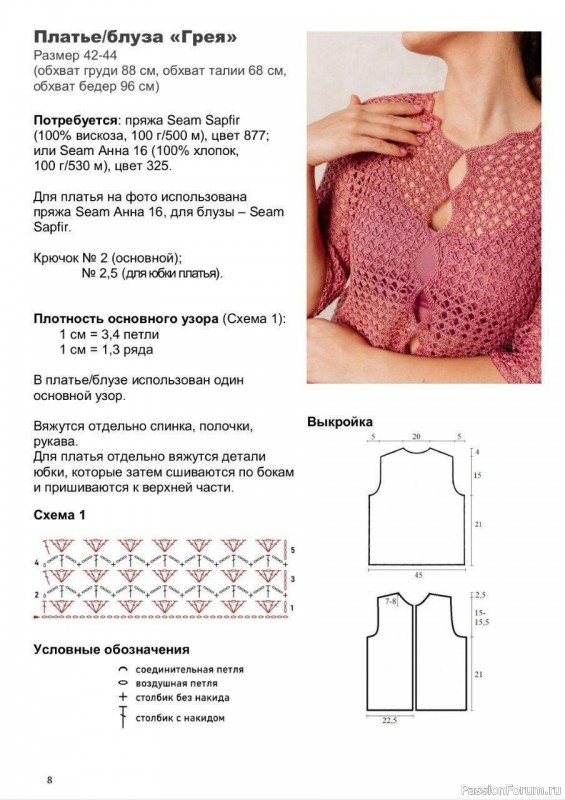 Ажурная кофточка крючком «Грея». Описание