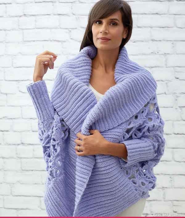 Объемный кардиган крючком из мотивов. Описание