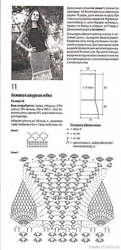 Бежевая ажурная юбка. Схема