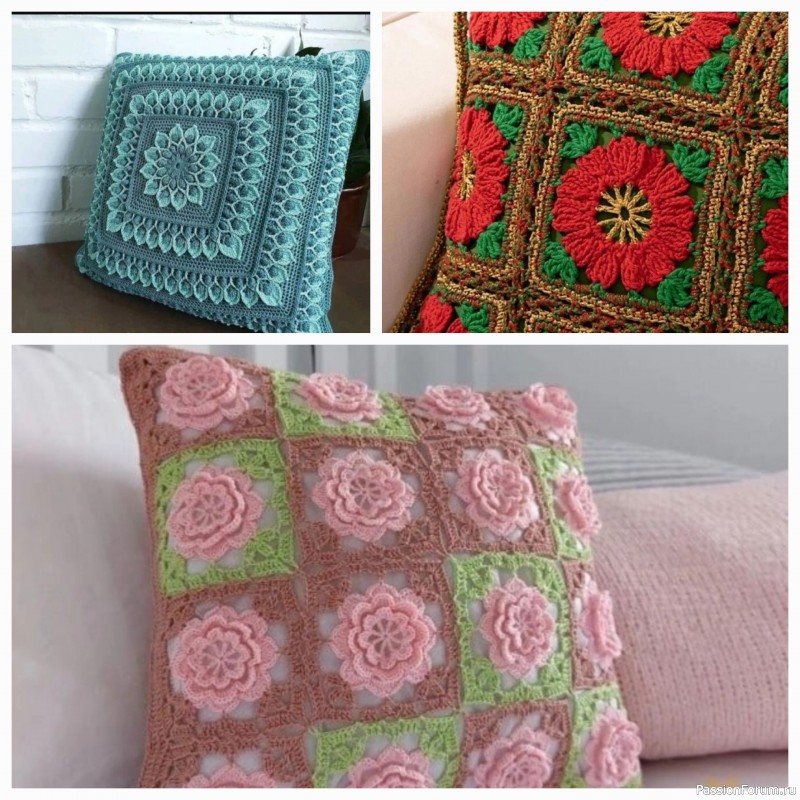 Вязаные подушки. Фото + схемы
