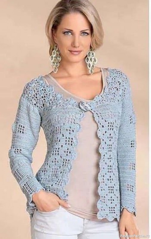 Кружевной кардиган с волнистым краем. Схема