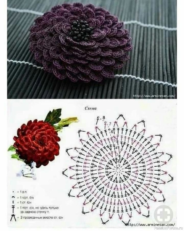 Розочки, связанные крючком. Схемы