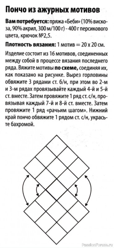 Пончо крючком из ажурных мотивов. Схема