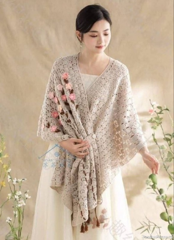 Шарф с цветочной вышивкой. Схема