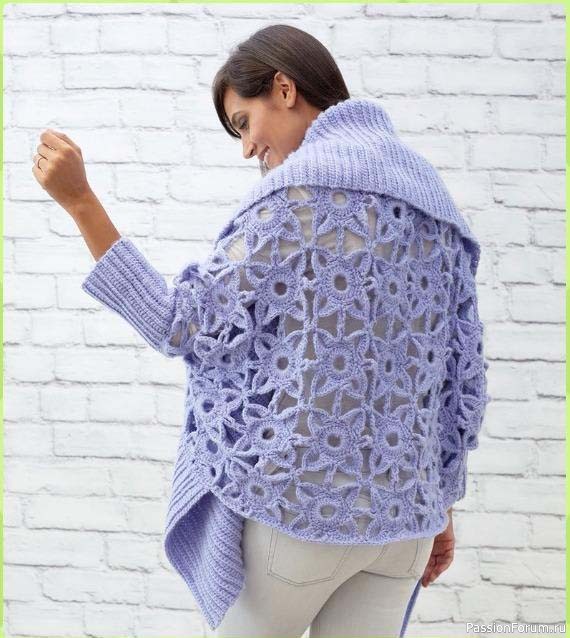 Объемный кардиган крючком из мотивов. Описание