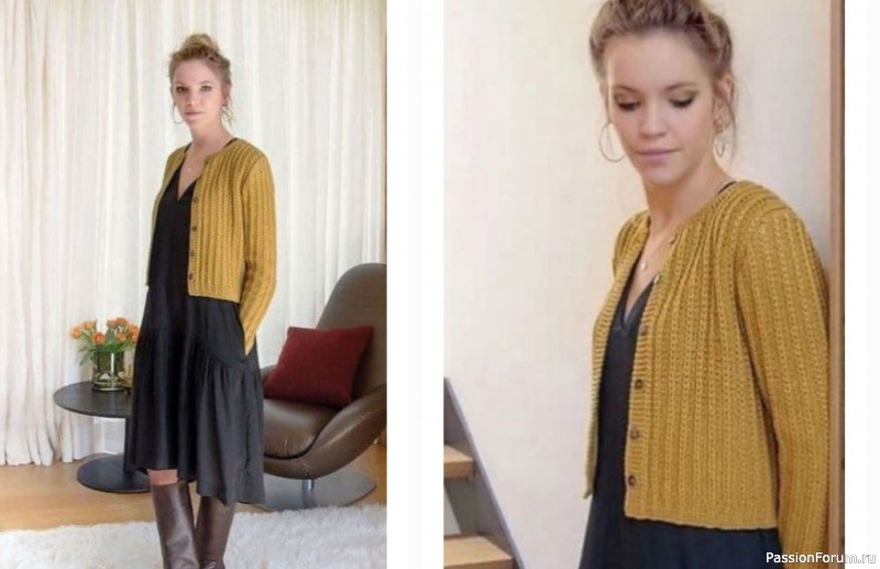 Кардиган горчичного цвета с текстурным узором