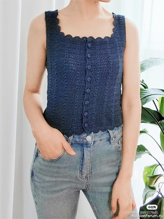 Синий топ с застежкой по переду. Схемы