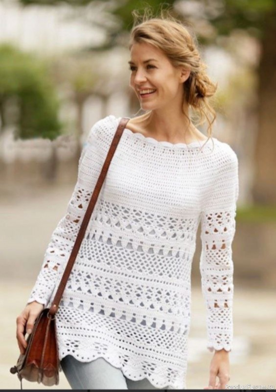 Белоснежный ажурный свитер. Схема