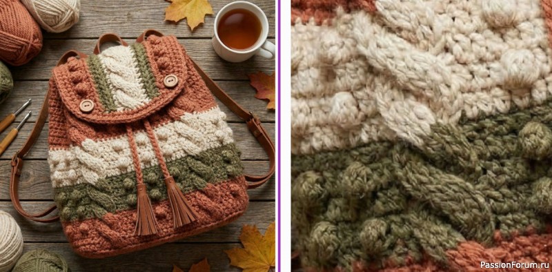 Вязаный рюкзак крючком. Описание
