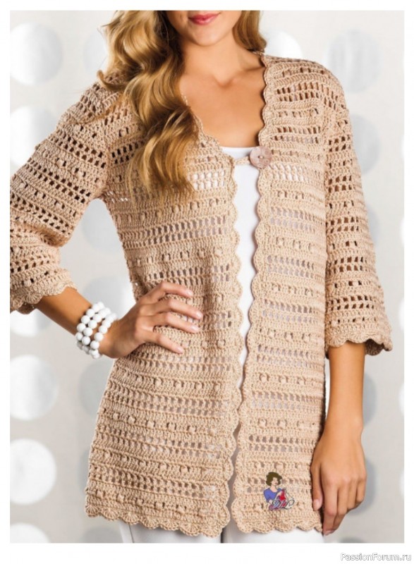 Бежевый жакет крючком. Описание