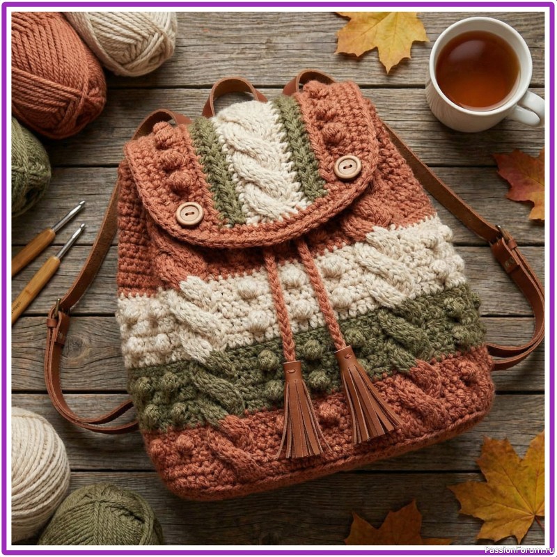 Вязаный рюкзак крючком. Описание