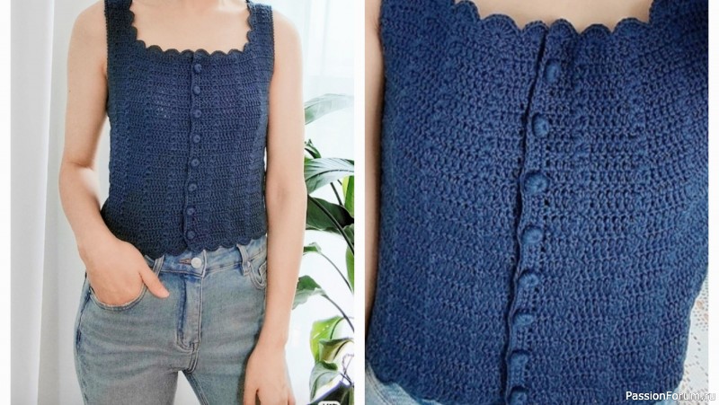 Синий топ с застежкой по переду. Схемы