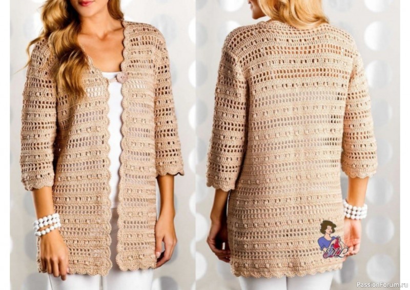 Бежевый жакет крючком. Описание