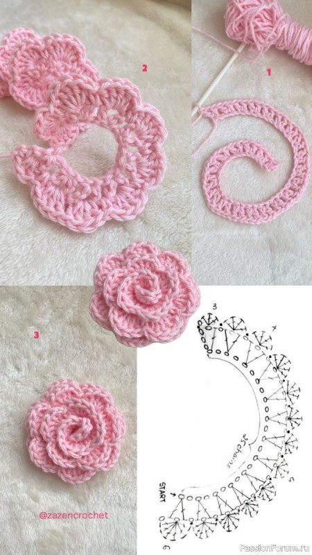 Розочки, связанные крючком. Схемы