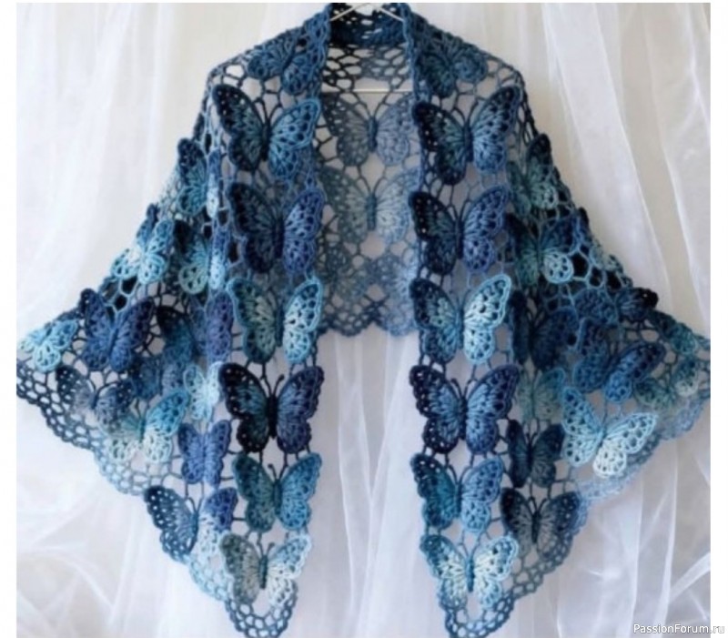 Вязаная шаль с бабочками: схема и идеи