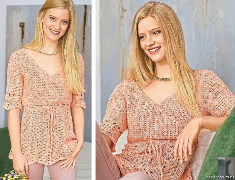 Туника с эффектом запаха и высоким поясом