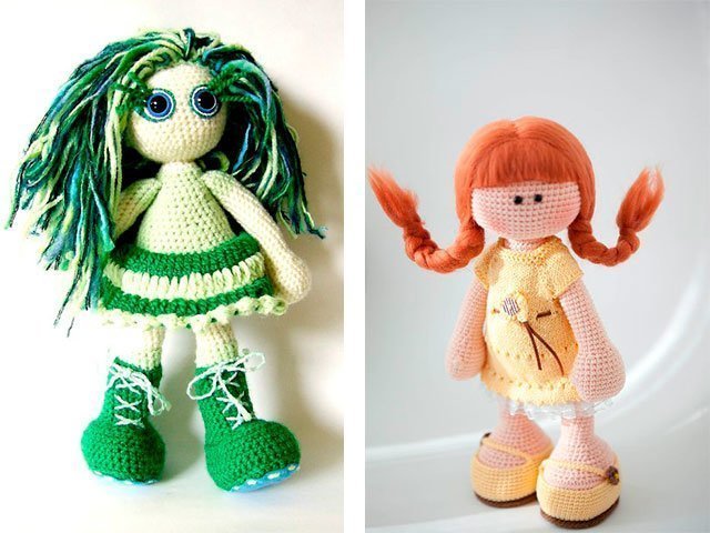 Вязанная зеленая кукла