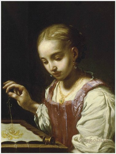 Antonio Amorosi Comunanza (Ascoli Piceno) 1660-1738 Girl Sewing 1720 (378x500, 38Kb)