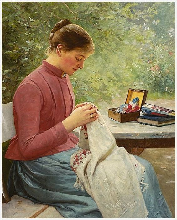 Oscar Arnold Wergeland (Norwegian, 1844 - 1910) Woman who sews 1891 (565x700, 94Kb)