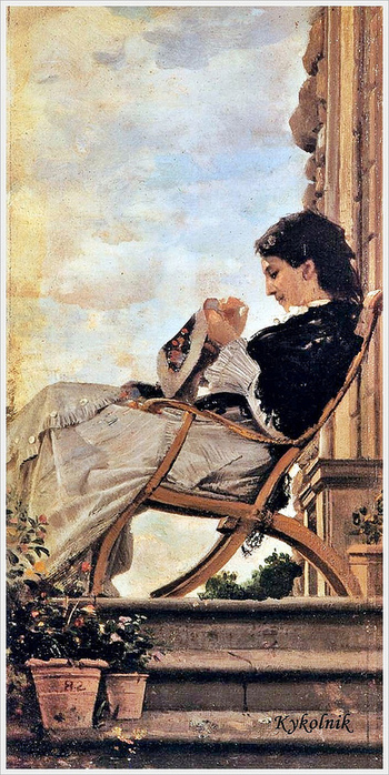 Cristiano Banti (Italian, 1824-1904) Woman Sewing on the Terrace 1882 (350x700, 198Kb)