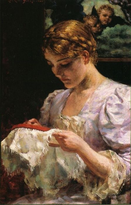 James Carroll Beckwith. The Embroiderer (447x700, 62Kb)