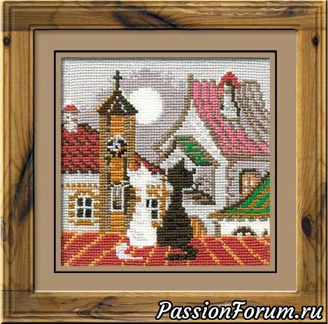 Город и кошки. Весна. Схема вышивки