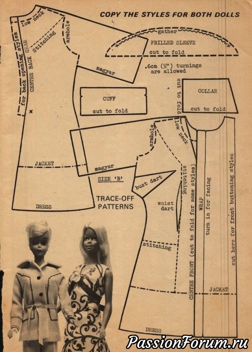 Ретро мода для кукол с выкройками 60хгг