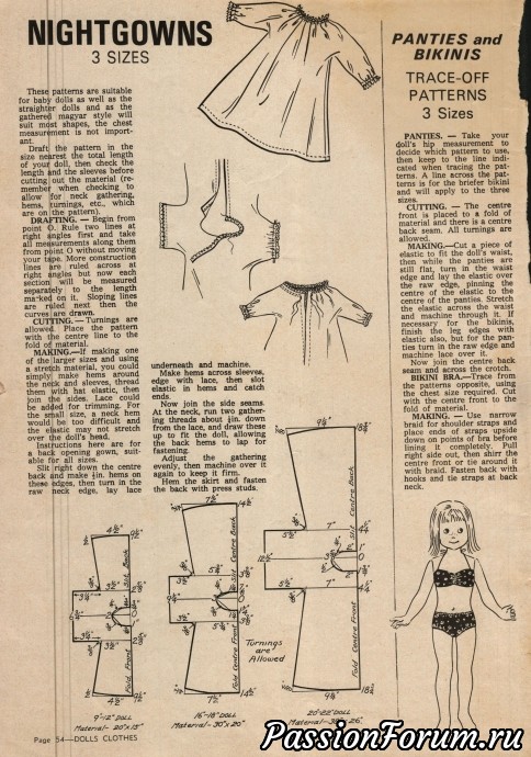 Ретро мода для кукол с выкройками 60хгг
