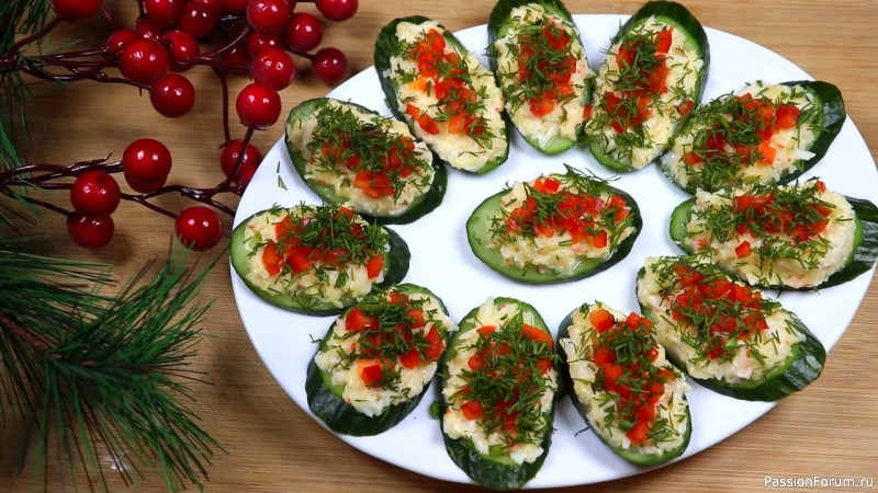 Простая и быстрая закуска на огурце