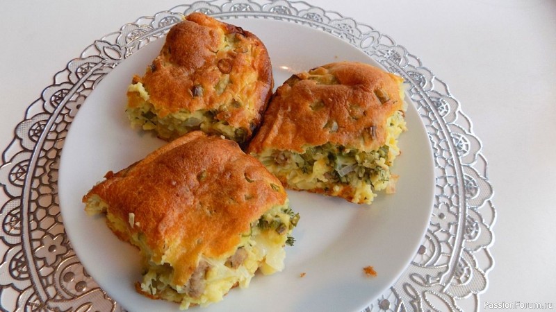 Пирог с фаршем и капустой заливной на кефире