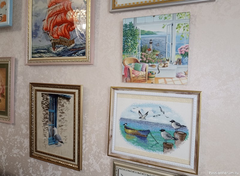 Вышивка Чайки на причале