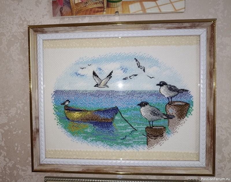 Вышивка Чайки на причале