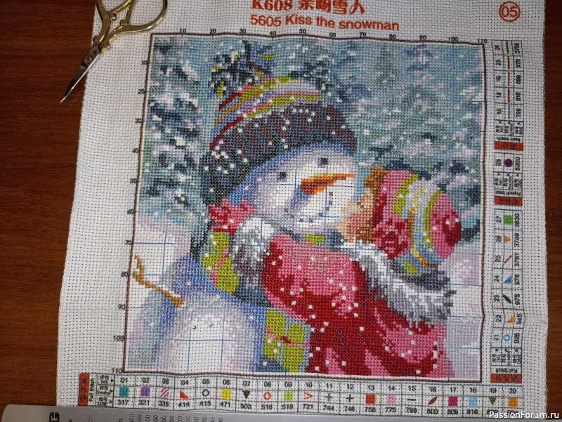 Поцелуй Снеговика. Вышивка